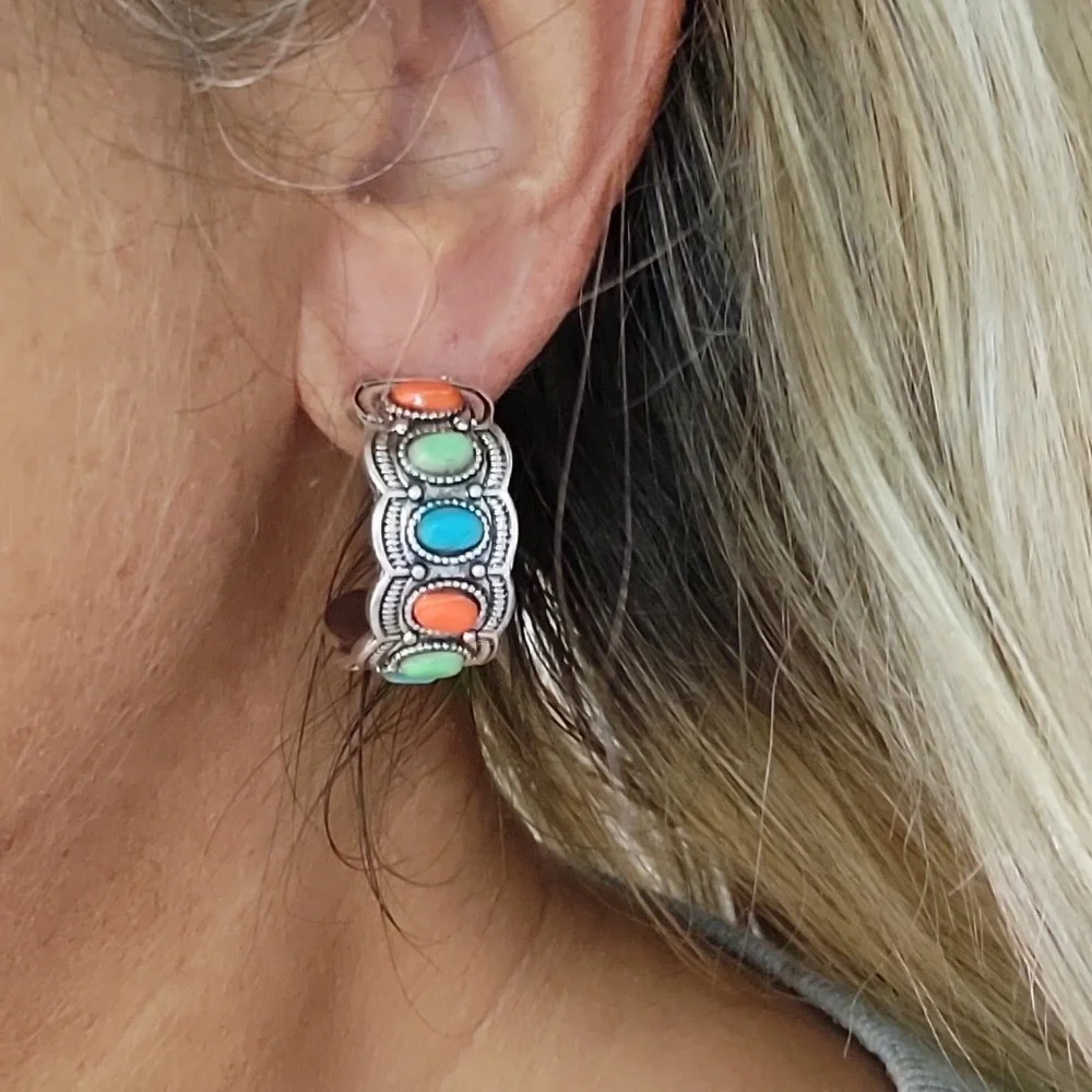 Vibrant Festival Half Hoop Earrings - Picture 3 of 7